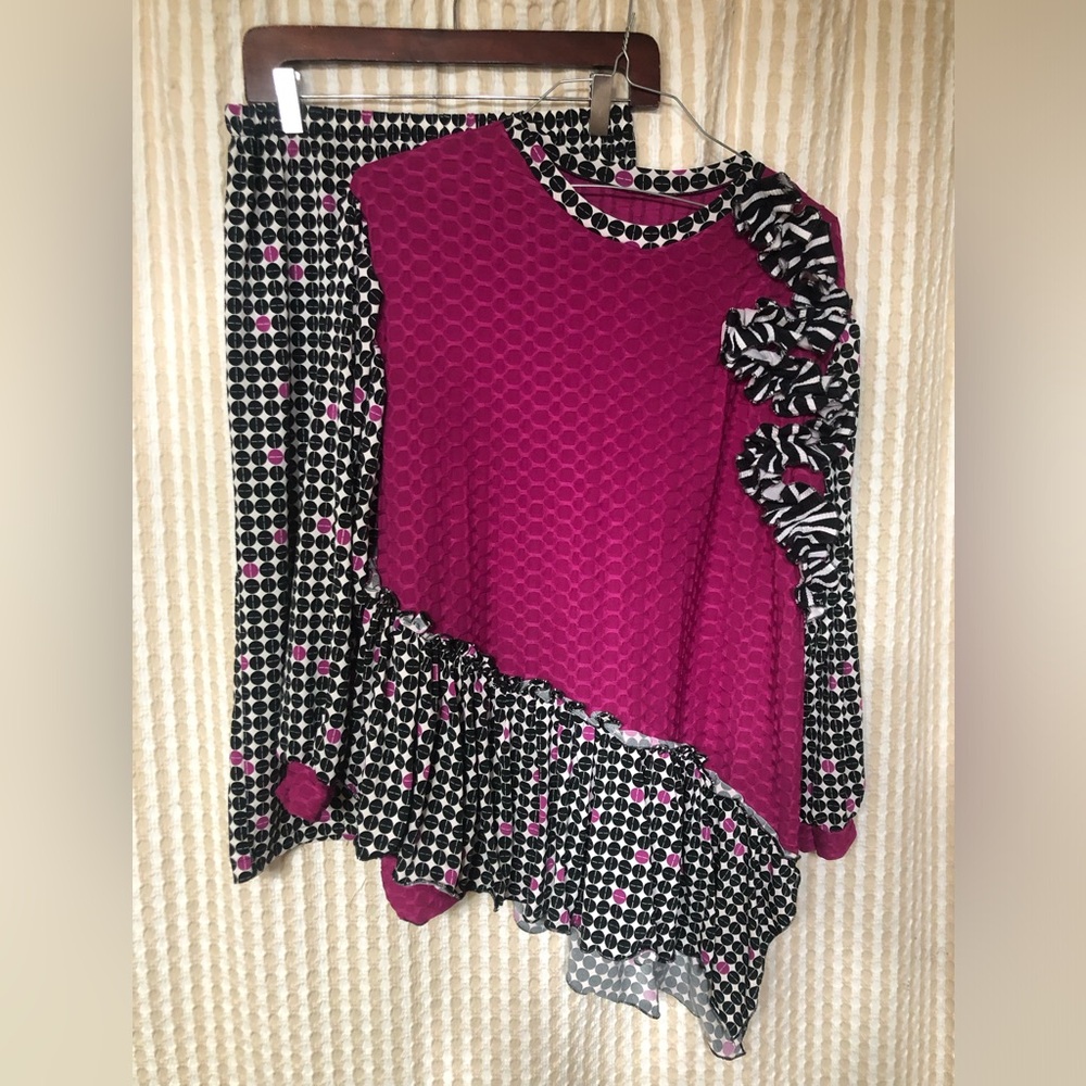 Pink and Black Patterned outfit with Ruffle Detail